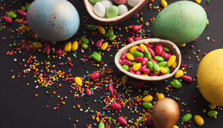 Chocolate easter eggs on dark background